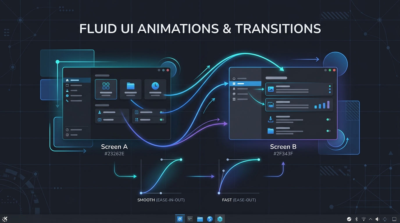 Gráficos vectoriales demostrando transiciones y curvas de animación fluidas