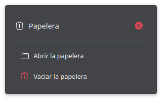 Menú contextual de la Papelera