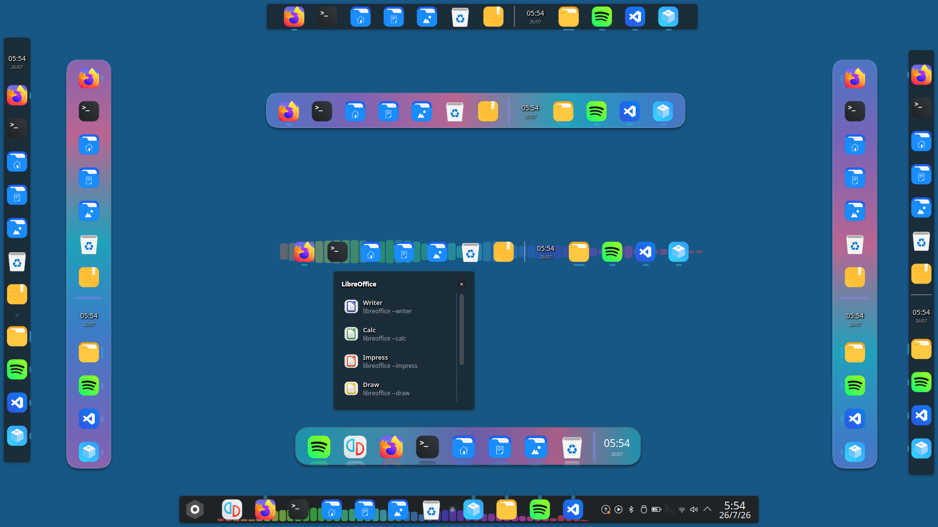 Disposiciones de escritorio y modos de Punchi Dock Remastered en KDE Plasma 6