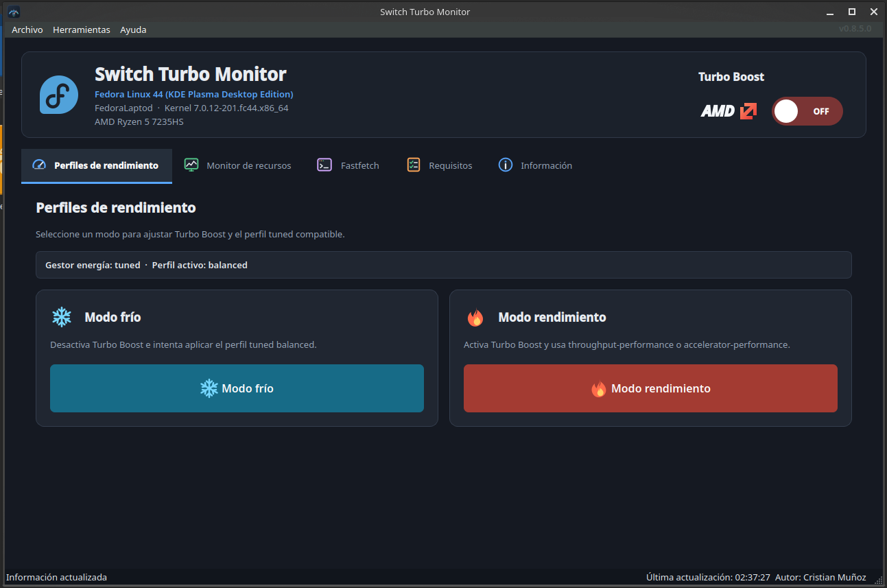 Modos de rendimiento de Switch Turbo Monitor