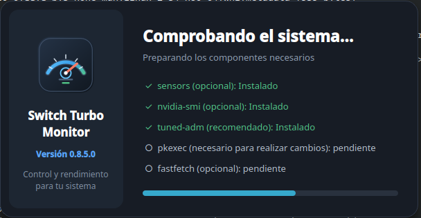 Pantalla inicial comprobando dependencias del sistema